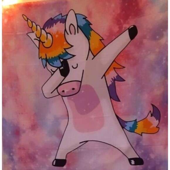RAINBOW UNICORN PINK BLUE DABBING TAPESTRY WALL DECORATION 59X52 BEDROOM FANTASY - Picture 4 of 4